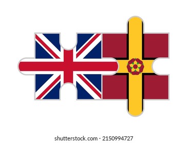 puzzle pieces of united kingdom and northamptonshire flags. vector illustration isolated on white background