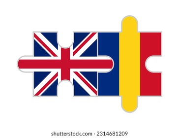 puzzle pieces of united kingdom and romania flags. vector illustration isolated on white background