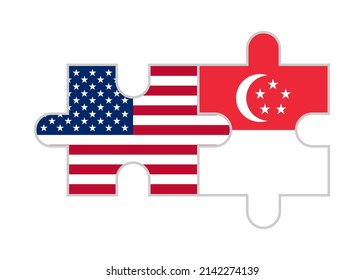 puzzle pieces of united states and singapore flags. vector illustration isolated on white background