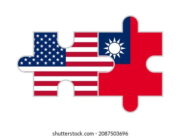 puzzle pieces of united states and taiwan flags. vector illustration isolated on white background