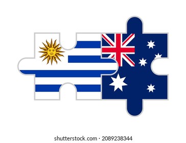 puzzle pieces of uruguay and australia flags. vector illustration isolated on white background