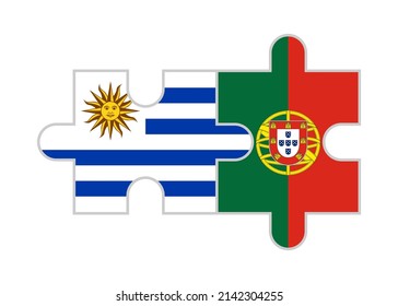 puzzle pieces of uruguay and portugal flags. vector illustration isolated on white background