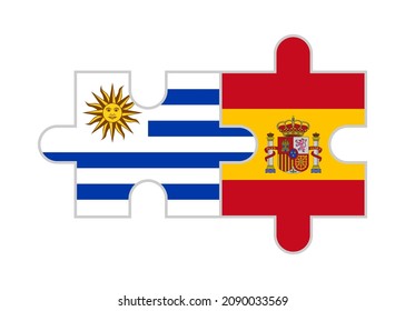 puzzle pieces of uruguay and spain flags. vector illustration isolated on white background
