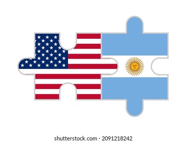 puzzle pieces of usa and argentina flags. vector illustration isolated on white background
