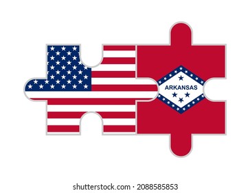 puzzle pieces of usa and arkansas flags. vector illustration isolated on white background