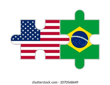 puzzle pieces of usa and brazil flags. vector illustration isolated on white background