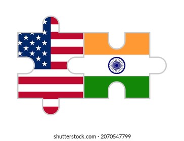 puzzle pieces of usa and india flags. vector illustration isolated on white background