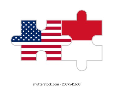 puzzle pieces of usa and indonesia flags. vector illustration isolated on white background