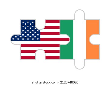 puzzle pieces of usa and ireland flags. vector illustration isolated on white background
