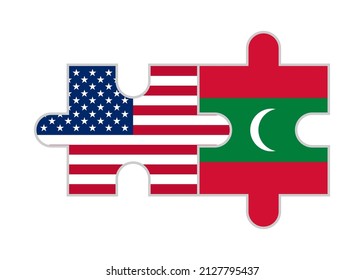 puzzle pieces of usa and maldives flags. vector illustration isolated on white background