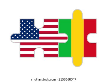 puzzle pieces of usa and mali flags. vector illustration isolated on white background