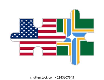 puzzle pieces of usa and portland flags. vector illustration isolated on white background
