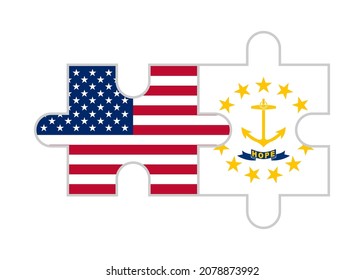 puzzle pieces of usa and rhode island flags. vector illustration isolated on white background
