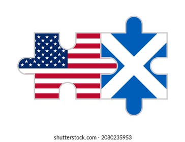 puzzle pieces of usa and scotland flags. vector illustration isolated on white background
