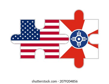 puzzle pieces of usa and wichita flags. vector illustration isolated on white background
