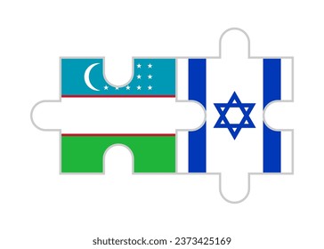 puzzle pieces of uzbekistan and israel flags. vector illustration isolated on white background