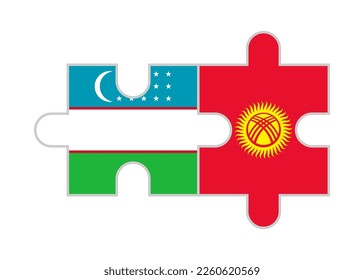 puzzle pieces of uzbekistan and kyrgyzstan flags. vector illustration isolated on white background