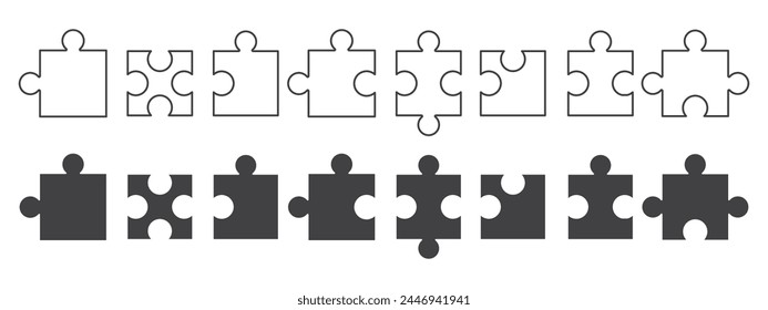 Piezas del rompecabezas de Vector. Conjunto de iconos de puzzle negro