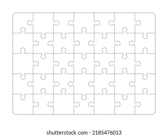 Puzzle pieces vector illustration isolated on white background. 5x7. Jigsaw scheme 35 pieces.	
