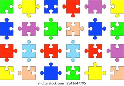 Puzzleteile, Vektorgrafik einzeln auf weißem Hintergrund.
Puzzle Stücke Vektorset. Getrennte Puzzleteile.