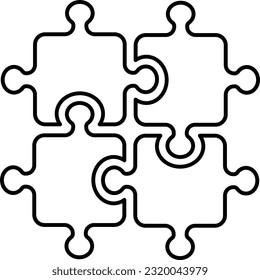 Piezas de rompecabezas ilustraciones de líneas vectoriales. Blanco y negro. Icono de esquema. Stroke editable.