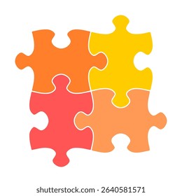 Puzzle pieces vector object set. Four simple jigsaw puzzle pieces illustration. Flat design.