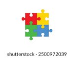 Puzzle pieces vector set. Puzzle jigsaw on white background. Set of puzzle pieces. Vector illustration