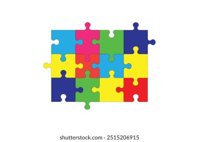 Puzzle pieces vector set. Puzzle jigsaw on white background. Set of puzzle pieces. Vector illustration