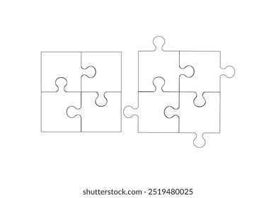  Puzzle pieces vector set. Puzzle jigsaw on white background. Set of puzzle pieces. Vector illustration