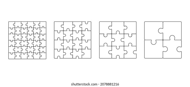 Juego de símbolos vectoriales de piezas de rompecabezas. Rompe la plantilla en blanco de la cuadrícula