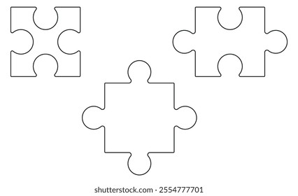 Puzzle Pieces Vector. White Background Puzzle Linework Illustration.