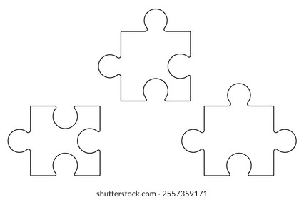 Puzzle Pieces Vector. White Background Puzzle Linework Illustration.
