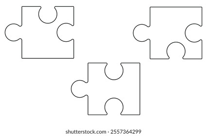 Puzzle Pieces Vector. White Background Puzzle Linework Illustration.