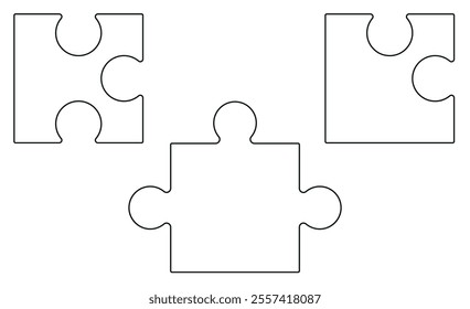 Puzzle Pieces Vector. White Background Puzzle Linework Illustration.