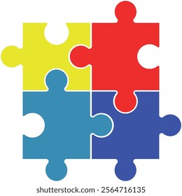 Puzzle Pieces Vector. White Background Autism Awareness Puzzle Colored Illustration.