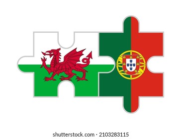 puzzle pieces of wales and portugal flags. vector illustration isolated on white background
