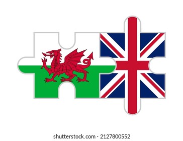 puzzle pieces of wales and united kingdom flags. vector illustration isolated on white background	