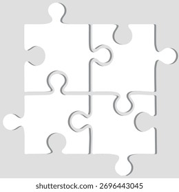 The puzzle pieces are white with shadows on a gray background. Four pieces of the hand-drawn vector puzzle.