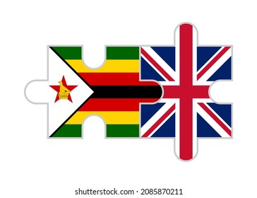 puzzle pieces of zimbabwe and british flags. vector illustration isolated on white background
