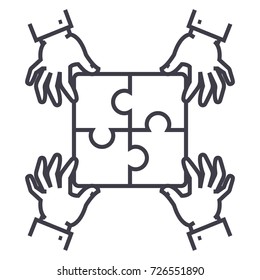 puzzle pieces,strategy vector line icon, sign, illustration on background, editable strokes