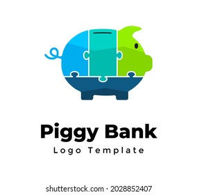 Puzzle piggy bank. Creative vector logo template. Financial investments. Abstract financial sign. Business investment. Money savings symbol. Banking deposit element. 