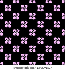 Puzzle pink on black background, seamless pattern, vector
