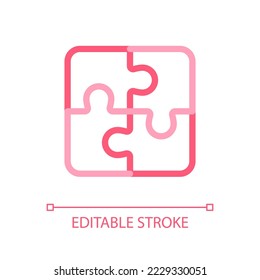 Icono de ui lineal de color perfecto para píxeles de rompecabezas. Cooperación en equipo. Trabajo en equipo. Idea y solución. Planificación empresarial. GUI, diseño UX. Esquema de pictograma de interfaz de usuario aislado. Trazo editable. Tipo de letra arial utilizado
