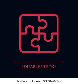 Puzzle pixel perfect color linear ui icon for dark theme. Team cooperation. Teamwork. Outline isolated user interface pictogram. GUI, UX design for night mode. Editable stroke. Arial font used