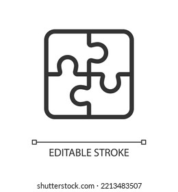 Puzzle pixel perfect linear ui icon. Team cooperation. Idea and solution. Business planning. GUI, UX design. Outline isolated user interface element for app and web. Editable stroke. Arial font used