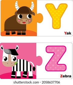  Puzzle. Preschool set with animal alphabet. Letters cards.