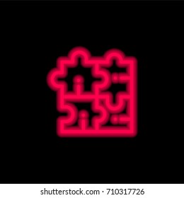 Puzzle red glowing neon ui ux icon. Glowing sign logo vector