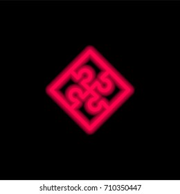 Puzzle red glowing neon ui ux icon. Glowing sign logo vector