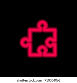 Puzzle red glowing neon ui ux icon. Glowing sign logo vector