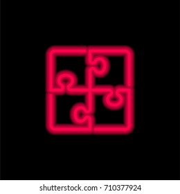 Puzzle red glowing neon ui ux icon. Glowing sign logo vector